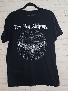 Forbidden alchemy black graphic moth alternative goth tee Size M